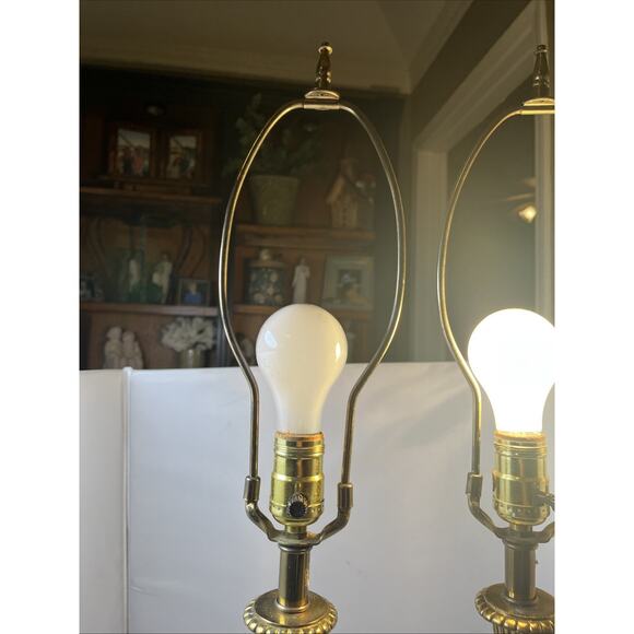 Antique Bronze & Crystal & Marble Column Lamps 32” Tall MCM - Picture 6 of 16